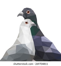 Illustration of two origami pigeons