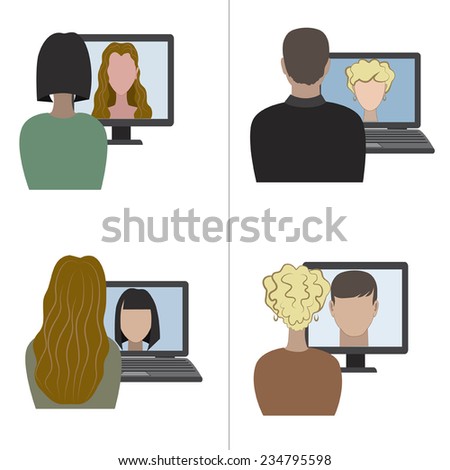 Illustration of two pair having a video chat through the internet