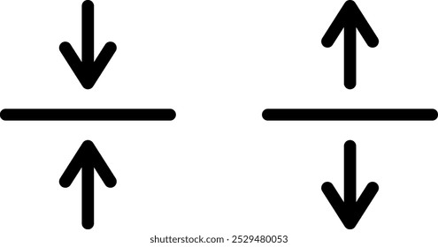 Ilustración de dos pares de flechas con líneas Horizontales. El par izquierdo de flechas apunta hacia el otro con una línea entre; el par derecho de flechas apunta hacia el otro con una línea entre.