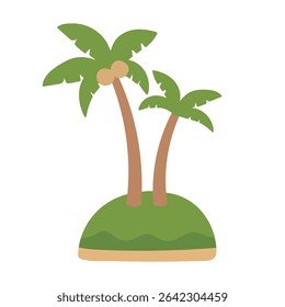 Illustration of two palm trees growing on a small island