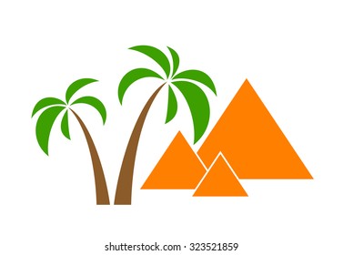 Illustration of the two palm trees with pyramids on a white background