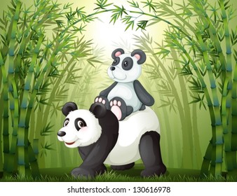 Illustration der beiden Pandas im Bambuswald