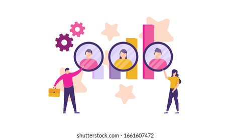 illustration of two people choosing the best new employee from several choices. the concept of employee recruitment. recruiting new employees. flat design illustration