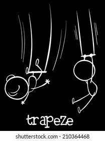 Illustration of the two people doing trapeze on a black background