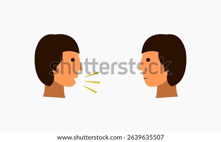 An illustration of two people facing each other, where one person is speaking while the other listens attentively, symbolizing communication or conversation.