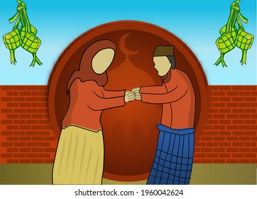 Illustration Of Two People With Hands In Eidul Fitri