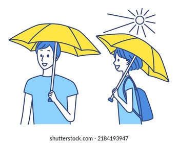 illustration of two people having UV umbrella