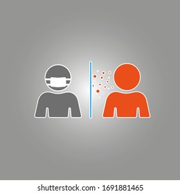 Illustration of two people icon silhouettes vector. Social icon. Flat style design.People icon in medical face mask against infected people without mask. Covid-19 prevention concept