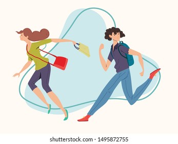 illustration of two people running next to each other in cute colorful cartoon style