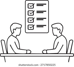 Illustration of two people sitting at a table with a checklist between them.