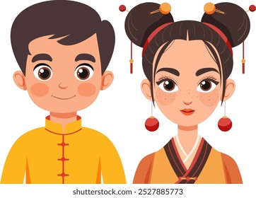 Ilustración de dos personas con ropa tradicional china