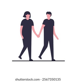 Illustration of Two People Walking Hand in Hand