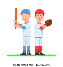 Illustration of two people who posed as a baseball player