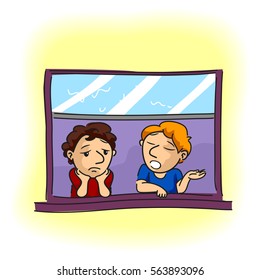 Illustration of Two Person Talking in the window