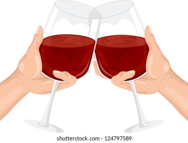 Illustration of Two Persons Clinking their Wine Glasses in a Toast