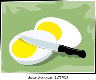 Illustration of two pieces of eggs and knife	