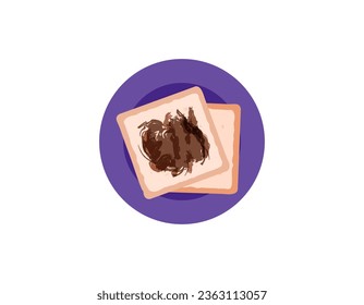 illustration of two pieces of white bread with chocolate spread. a slice of white bread. breakfast and food. flat illustration design. vector elements. white background