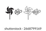 Illustration of two pinwheels with wind blowing on white background.