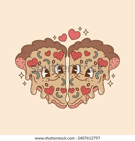 illustration of two pizza triangles in love as a couple 