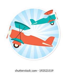 Illustration of two planes against a circular background 