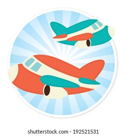 Illustration of two planes against a circular background 