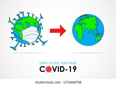 Illustration of two planet Earth that attacked corona virus and another has disappeared. Earth is safe from Covid-19. Virus illustration concept for poster and banner.