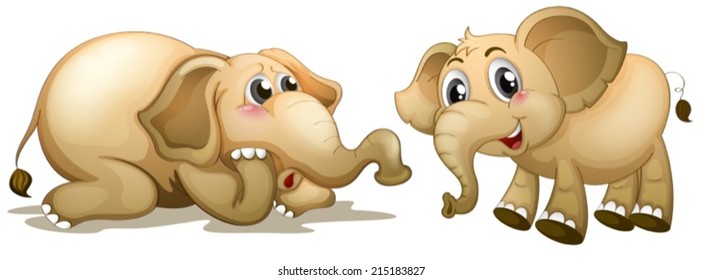 Illustration of the two playful elephants on a white background