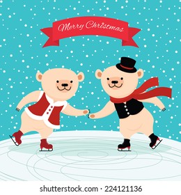 Illustration two polar bears have fun skating