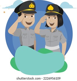 Illustration of Two Policemen Posing Respect. Vector For Design Of Banners, Greeting Cards, Etc