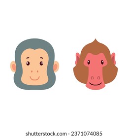 
illustration of two primate heads, namely a gorilla and a baboon.