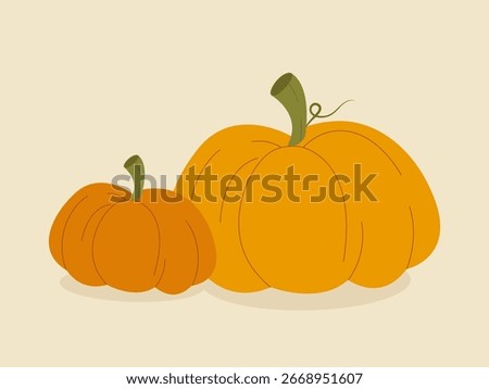 Illustration of two pumpkins. Simple autumn vegetable design, perfect for fall, Thanksgiving, Halloween, harvest and seasonal decoration.