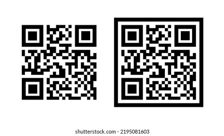 Illustration of two QR Code icons, framed and unframed. QR code sample for smartphone scanning.