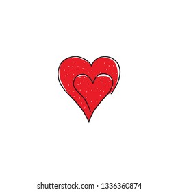 illustration of two red hearts joined together. Isolated against a white background. - Vector illustration
