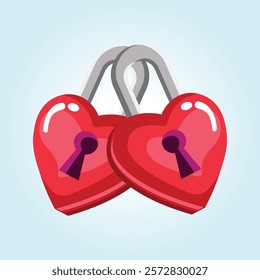 Illustration of two red heart-shaped padlocks joined together, symbolizing love, unity, and commitment.