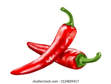Illustration of two red hot peppers, a painted image of hot peppers on a white background