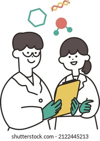 Illustration of two researchers discussing
