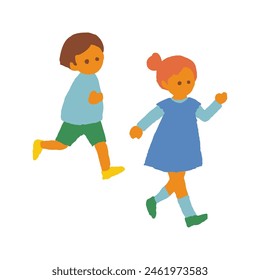 illustration of two running kids