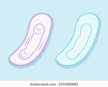 Illustration of two sanitary napkins. Pink and light blue sanitary napkins are commonly used by women during menstruation. This illustration is suitable for use in health infographics
