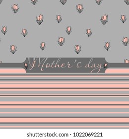illustration of two seamless patterns with tulips for mother in gray and pink colors