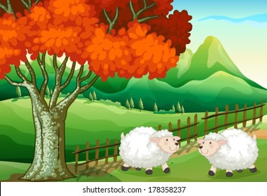 Ilustración de las dos ovejas bajo el árbol