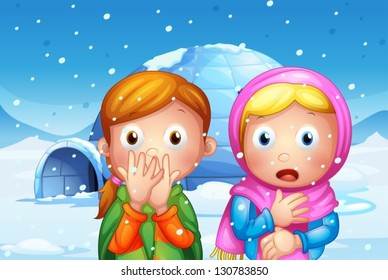 Illustration of the two shocked girl with snowflakes