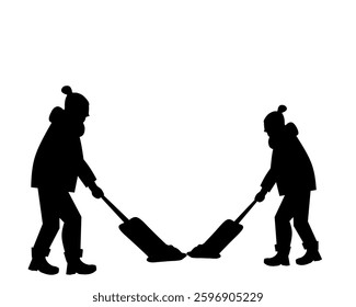 illustration of two silhouetted people shoveling snow, representing hard work, responsibility, and winter labor. Perfect for outdoor work, weather, and community themes