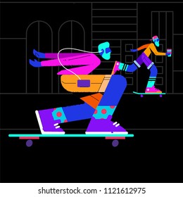 illustration of two skaters on a dark background