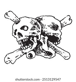 illustration of two skulls and bones. very suitable for your merchandise needs.