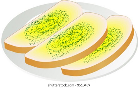 Illustration of two slices of garlic bread on a plate