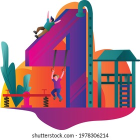 Illustration of two small children playing on number four. This illustration can be used by freelancers or children's books.
vector illustration in gradient flat style.