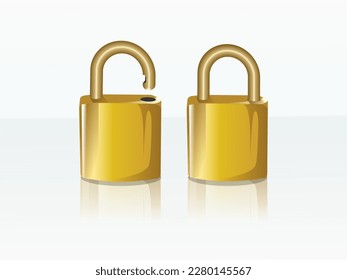 Illustration of two small golden padlocks isolated on white background
