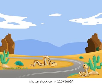 illustration of two snakes in the desert