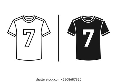 Illustration of two soccer jerseys with number seven in white outline and solid versions