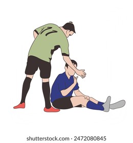 illustration of two soccer players showing sportsmanship. 